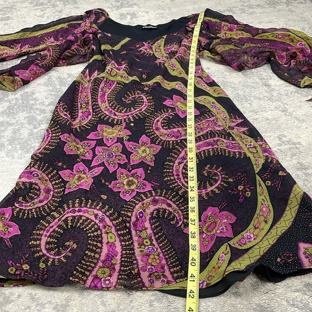 Vintage Betsey Johnson Black Label Floral Long Sleeve Tie Front Dress Y2K Sz 8 - Picture 10 of 12